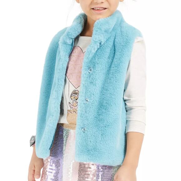 NWT EPIC THREADS | Turquoise Super Soft Faux Fur Mock Neck Vest | Kid's Large - Picture 1 of 12